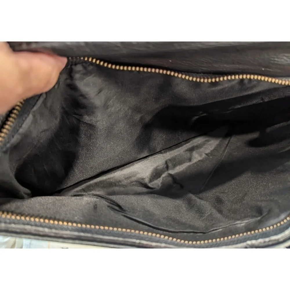 FRYE Vintage Black Leather Flap Over Satchel MISSING PARTS